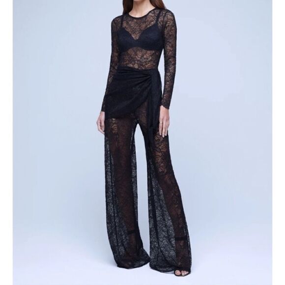 L'agence Black Sheer Lace Ali Jumpsuit Medium - Picture 1 of 16